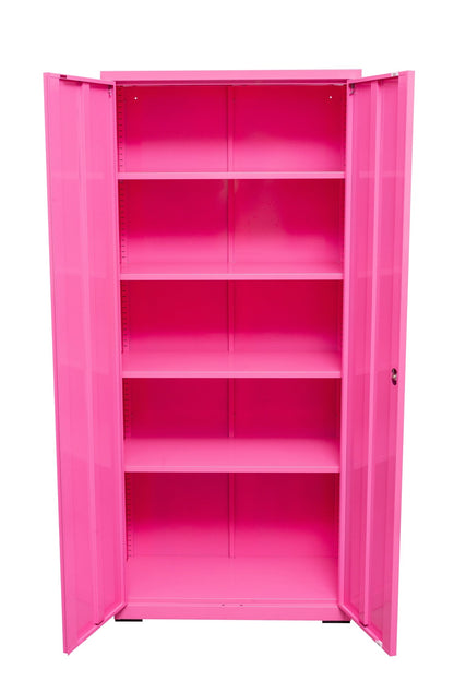 Two Door Metal Storage Cabinet – Lockable with Adjustable Shelves - with Neon Pink | Sold by Uncle Wiener's Wholesale