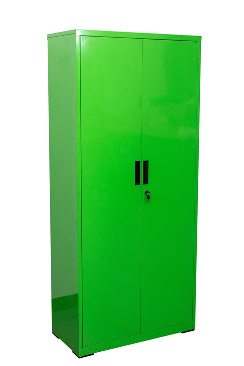 Two Door Metal Storage Cabinet – Lockable with Adjustable Shelves - with Neon Green | Sold by Uncle Wiener's Wholesale