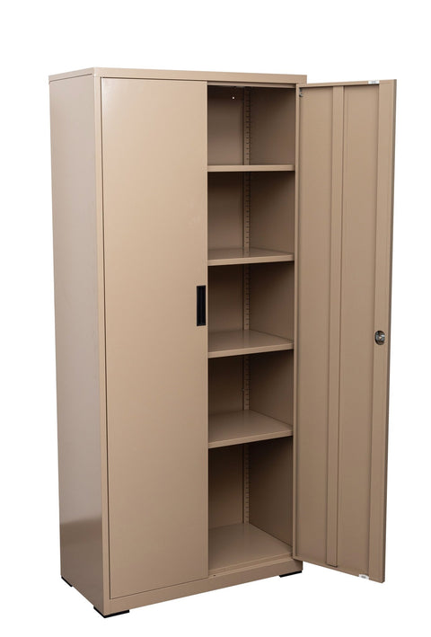Two Door Metal Storage Cabinet – Lockable with Adjustable Shelves - with Yellow | Sold by Uncle Wiener's Wholesale
