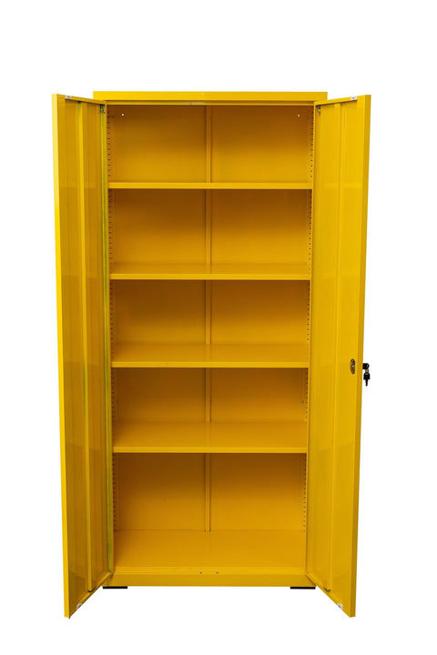 Two Door Metal Storage Cabinet – Lockable with Adjustable Shelves - with Yellow | Sold by Uncle Wiener's Wholesale