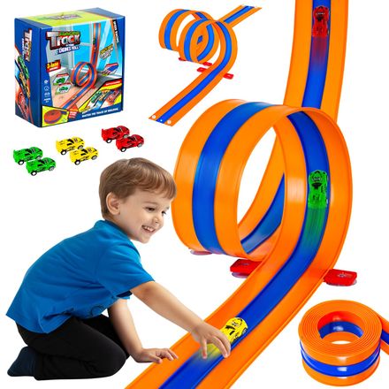 Tyholoo 3-Lane Flexible Race Track Set with Pull-Back Cars & Strong Suction Cups – 16 ft Racing Toy for Kids - Toys with | Sold by Uncle Wiener's Wholesale