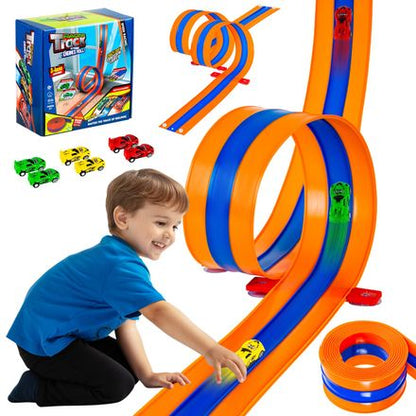 Tyholoo 3-Lane Flexible Race Track Set with Pull-Back Cars & Strong Suction Cups – 16 ft Racing Toy for Kids - Toys with | Sold by Uncle Wiener's Wholesale