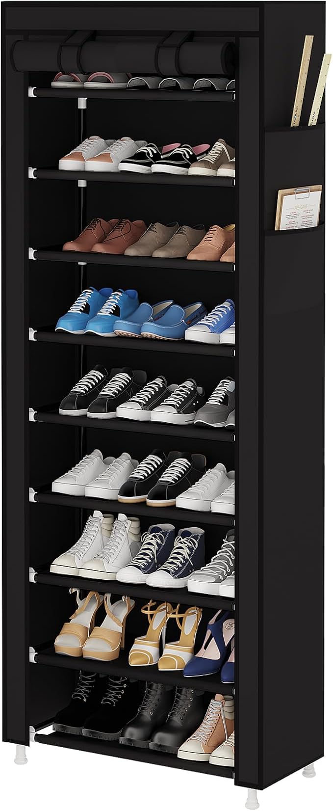 UDEAR 9 Tier Shoe Rack with Dustproof Cover 27 Pair Shoe Organizer Black - with | Sold by Uncle Wiener's Wholesale