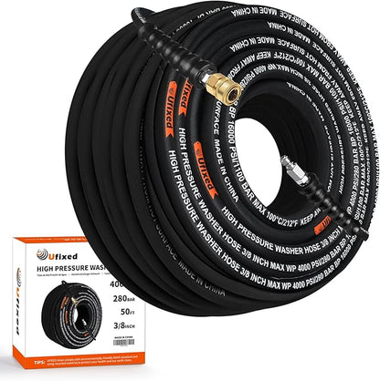 Ufixed 50FT Pressure Washer Hose 3/8 Inch 4000 PSI Flexible Rubber Replacement Hose with Quick Connect - Garden & Landscaping with | Sold by Uncle Wiener's Wholesale