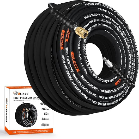 Ufixed 50FT Pressure Washer Hose 3/8 Inch 4000 PSI Flexible Rubber Replacement Hose with Quick Connect - Garden & Landscaping with | Sold by Uncle Wiener's Wholesale