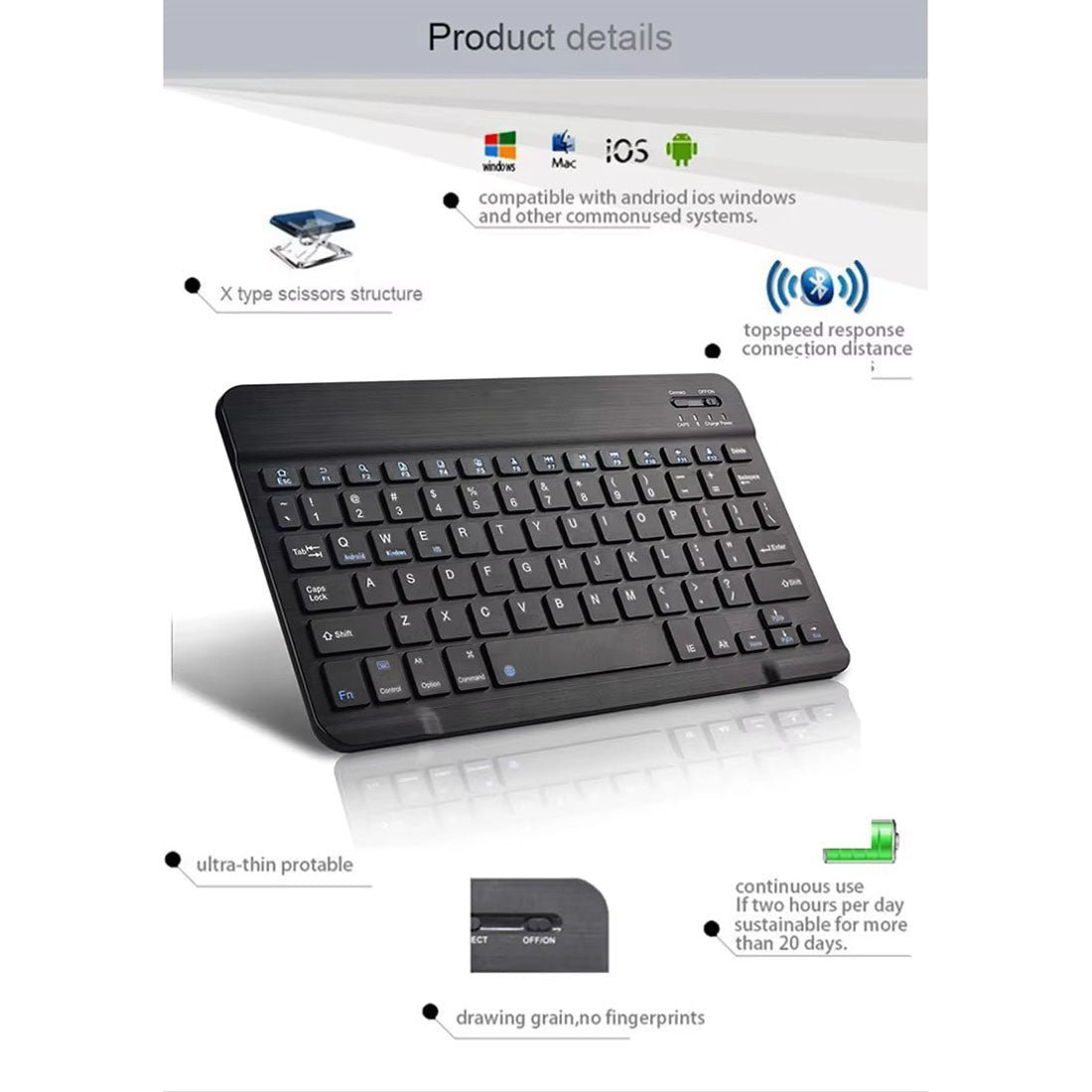 Ultra-Slim Bluetooth Keyboard for Tablet, Phone & Laptop LGKB18 - with | Sold by Uncle Wiener's Wholesale