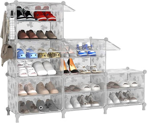 UNKU Cube Clear Shoe Rack Organizer – 12-Compartment Plastic Shoe Storage Cabinet for Closet, Bedroom & Entryway