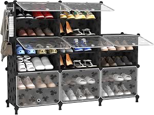 UNKU Cube Clear Shoe Rack Organizer – Compartment Plastic Shoe Storage Cabinet for Closet, Bedroom & Entryway - Furniture with 8 Cube | Sold by Uncle Wiener's Wholesale