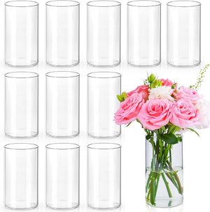 UPBUD 12-Pack Clear Glass Cylinder Vases – 6-Inch Tall Flower Vases & Floating Candle Holders for Wedding Centerpieces, Table Décor & Home Decoration