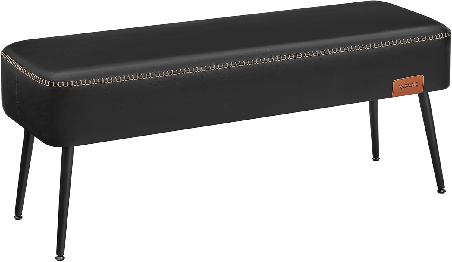 Upholstered Bench for Entryway and Bedroom, Mid Century Modern Ottoman Bench with Synthetic Leather Seat and Steel Legs Ink Black LOM076B01 - with | Sold by Uncle Wiener's Wholesale