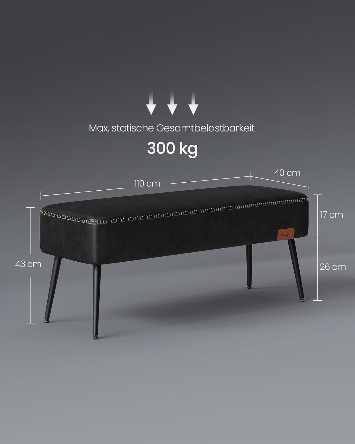 Upholstered Bench for Entryway and Bedroom, Mid Century Modern Ottoman Bench with Synthetic Leather Seat and Steel Legs Ink Black LOM076B01 - with | Sold by Uncle Wiener's Wholesale