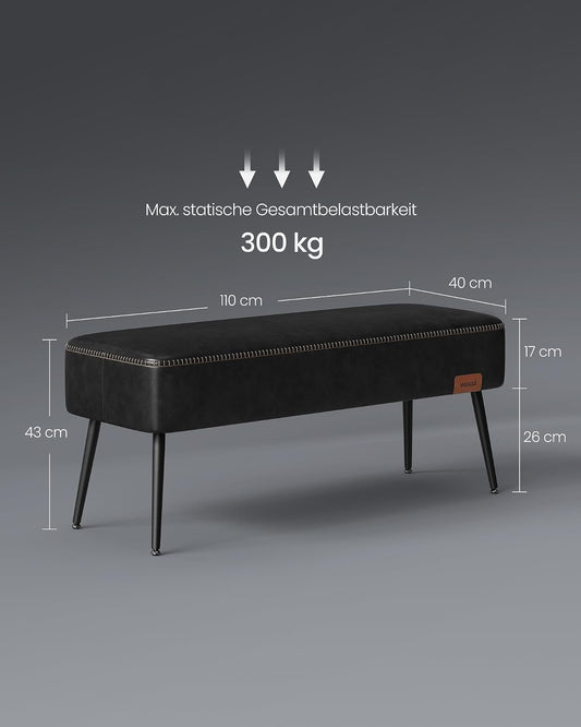Upholstered Bench for Entryway and Bedroom, Mid Century Modern Ottoman Bench with Synthetic Leather Seat and Steel Legs Ink Black LOM076B01 - with | Sold by Uncle Wiener's Wholesale