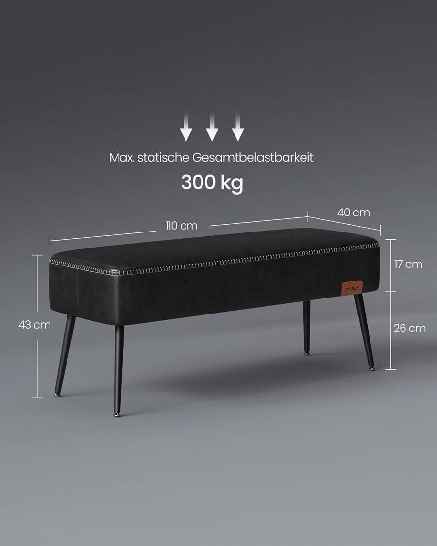Upholstered Bench for Entryway and Bedroom, Mid Century Modern Ottoman Bench with Synthetic Leather Seat and Steel Legs Ink Black LOM076B01 - with | Sold by Uncle Wiener's Wholesale