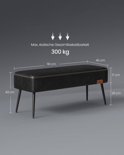 Upholstered Bench for Entryway and Bedroom, Mid Century Modern Ottoman Bench with Synthetic Leather Seat and Steel Legs Ink Black LOM076B01 - with | Sold by Uncle Wiener's Wholesale