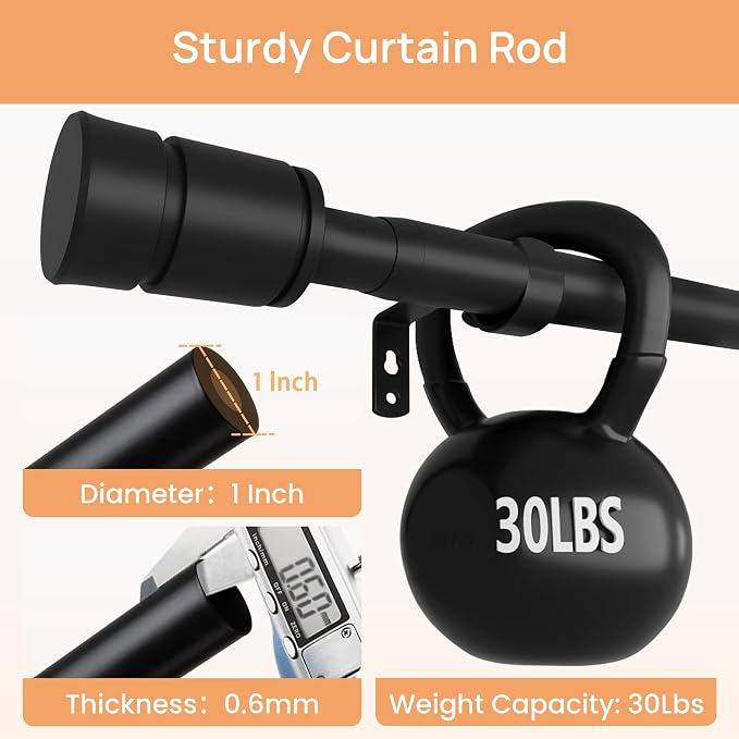 upsimples 2-Pack Matte Black Curtain Rods – Adjustable 28–90 Inch Heavy-Duty 1-Inch Drapery Rod Set - Home decor with | Sold by Uncle Wiener's Wholesale