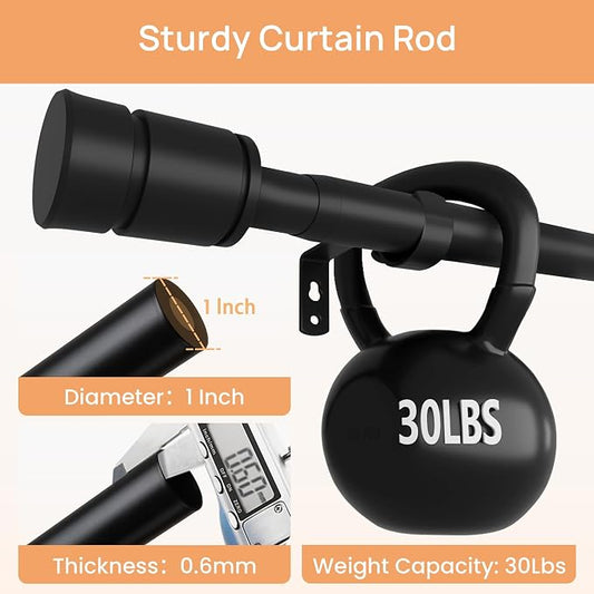 upsimples 2-Pack Matte Black Curtain Rods – Adjustable 28–90 Inch Heavy-Duty 1-Inch Drapery Rod Set - Home decor with | Sold by Uncle Wiener's Wholesale