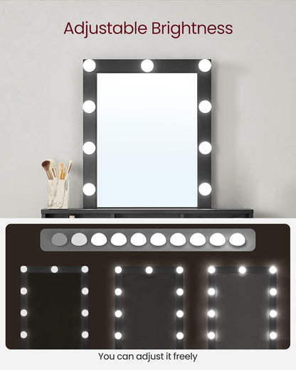 Vanity Desk with Lighted Mirror, 9 Dimmable LED Bulbs, 2 Drawers, 3 Storage Compartments and Makeup Organizer for Bedroom Black RDT114B02 - with | Sold by Uncle Wiener's Wholesale
