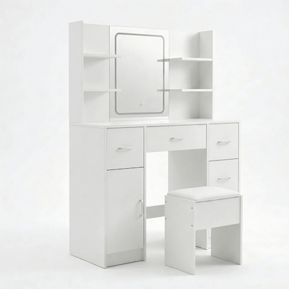 Vanity Desk with Lighted Mirror Stool & Storage Drawers White 42.5" VAN140 - with | Sold by Uncle Wiener's Wholesale