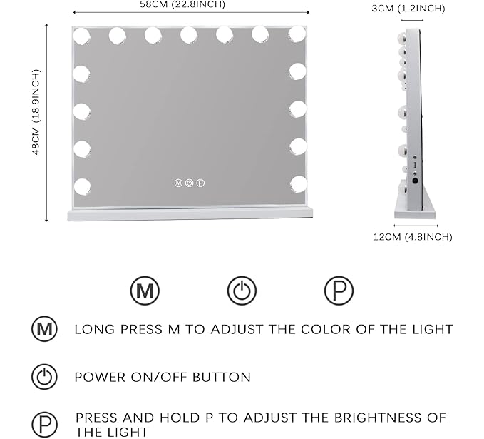 Vanity Mirror with Lights 15LED Bulbs 3 Lighting Modes Lighted Makeup Mirror for Desk or Wall - Mount Hollywood Vanity Mirror with USB Charger Port. 22.8" x 18.1" (58*46cm). Built - in Bluetooth speaker - with | Sold by Uncle Wiener's Wholesale