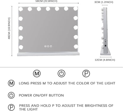 Vanity Mirror with Lights 15LED Bulbs 3 Lighting Modes Lighted Makeup Mirror for Desk or Wall - Mount Hollywood Vanity Mirror with USB Charger Port. 22.8" x 18.1" (58*46cm). Built - in Bluetooth speaker - with | Sold by Uncle Wiener's Wholesale