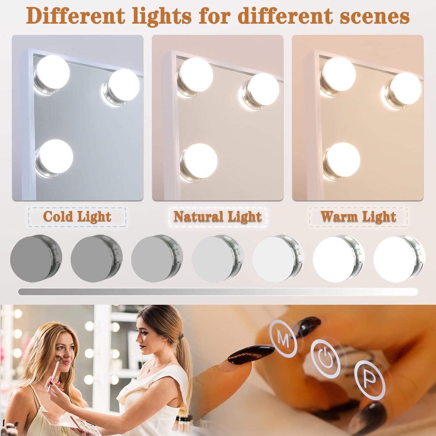 Vanity Mirror with Lights 15LED Bulbs 3 Lighting Modes Lighted Makeup Mirror for Desk or Wall - Mount Hollywood Vanity Mirror with USB Charger Port. 22.8" x 18.1" (58*46cm). Built - in Bluetooth speaker - with | Sold by Uncle Wiener's Wholesale