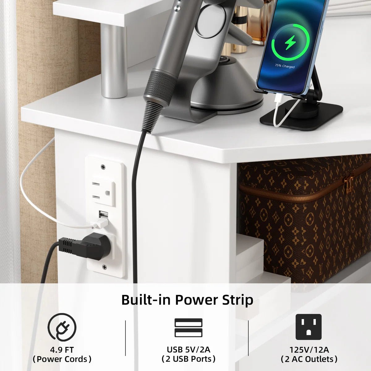 Vanity Table with 3 - Way Mirror, Built - In Outlets, 10 LED Lights & 5 Rotating Drawers – Makeup Desk with Stool – MH24630 - with | Sold by Uncle Wiener's Wholesale