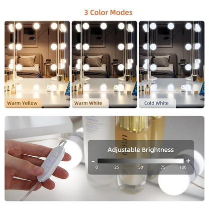 Vanity Table with 3 - Way Mirror, Built - In Outlets, 10 LED Lights & 5 Rotating Drawers – Makeup Desk with Stool – MH24630 - with | Sold by Uncle Wiener's Wholesale