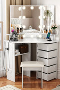 Vanity Table with 3 - Way Mirror, Built - In Outlets, 10 LED Lights & 5 Rotating Drawers – Makeup Desk with Stool – MH24630 - with | Sold by Uncle Wiener's Wholesale