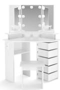 Vanity Table with 3 - Way Mirror, Built - In Outlets, 10 LED Lights & 5 Rotating Drawers – Makeup Desk with Stool – MH24630 - with | Sold by Uncle Wiener's Wholesale
