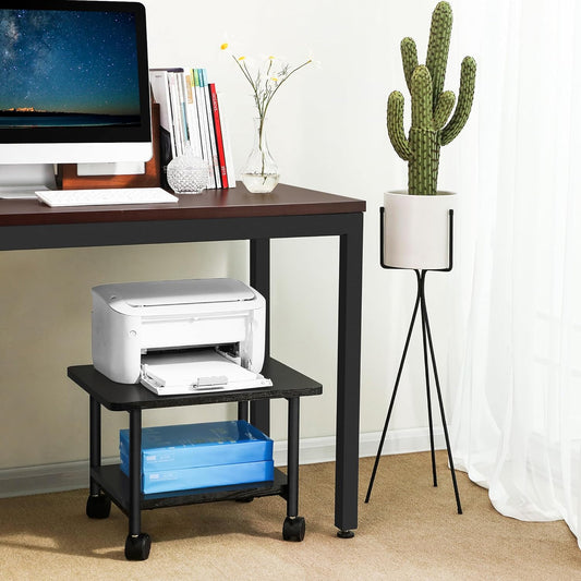 VASAGLE 2-tier printer stand with locking wheels front view
Industrial printer cart with wood and metal frame
Under-desk printer table with bottom storage shelf
Rolling printer stand with dual lock wheels
Compact office printer stand in workspace setup