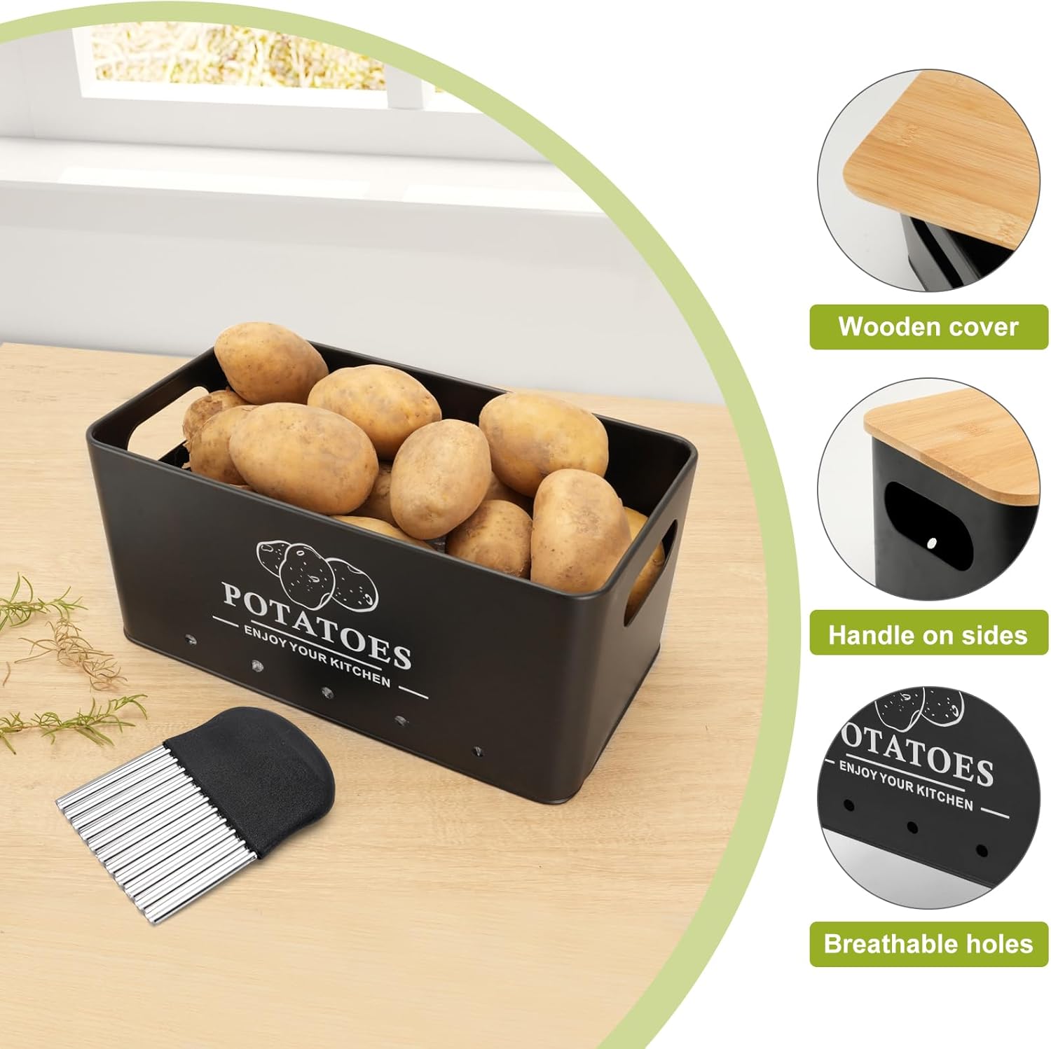 Vegetable Storage Set 3PCS Metal Onion Potato Garlic Canisters with Lid S1356 - with | Sold by Uncle Wiener's Wholesale