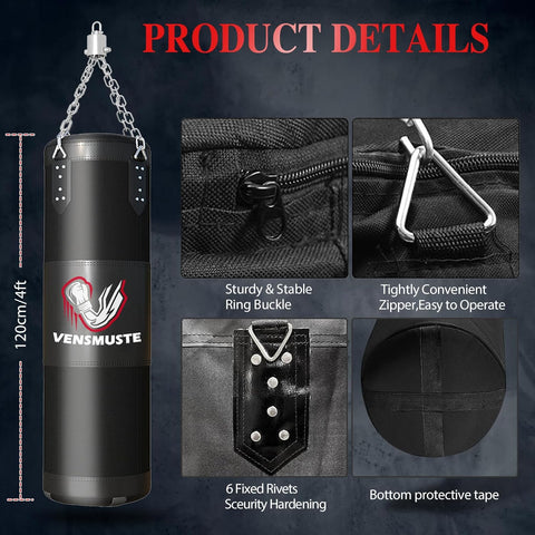 Vensmuste Punching Bag for Adults, 4FT Oxford Heavy Boxing Bag Set, Punching Bag with 12OZ Boxing Gloves, Chains, Hand Wraps, etc. Suitable for MMA Karate Kickboxing Boxing - Unfilled - with 4ft/120cm | Sold by Uncle Wiener's Wholesale