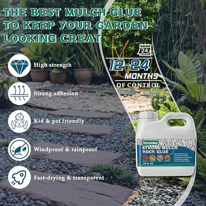 Vereclue Mulch & Gravel Glue 35 oz – Fast-Drying Clear Landscape Rock Binder for Gravel, Mulch, Pebbles & Decorative Stone - Garden & Landscaping with | Sold by Uncle Wiener's Wholesale