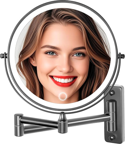 VESAUR 20X Magnifying Makeup Mirror with LED Lights – 9-Inch Wall Mounted Vanity Mirror, 1X/20X Double-Sided, 3-Color Dimmable Lighting, 5000mAh Rechargeable Battery, 360° Swivel - Home decor with | Sold by Uncle Wiener's Wholesale
