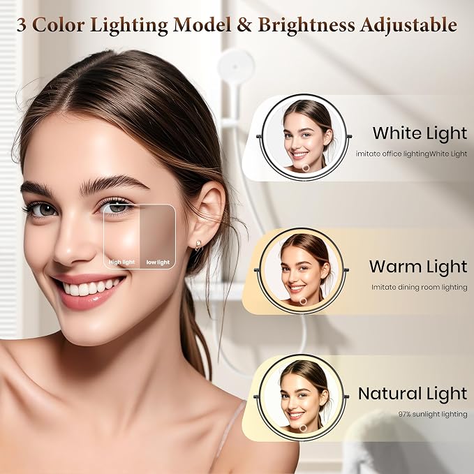 VESAUR 20X Magnifying Makeup Mirror with LED Lights – 9-Inch Wall Mounted Vanity Mirror, 1X/20X Double-Sided, 3-Color Dimmable Lighting, 5000mAh Rechargeable Battery, 360° Swivel - Home decor with | Sold by Uncle Wiener's Wholesale