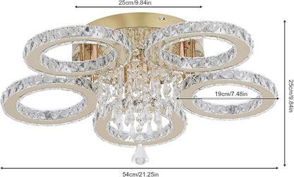 VETRULUS 5-Ring Crystal LED Chandelier – Gold Flush Mount Ceiling Light with 6000K Cool White LED for Bedroom, Living Room & Dining Room - Furniture with | Sold by Uncle Wiener's Wholesale