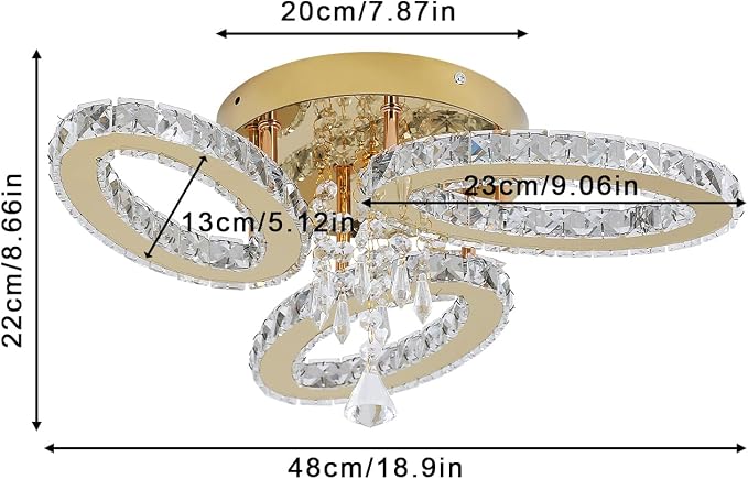VETRULUS Ring Crystal LED Chandelier – Gold Flush Mount Ceiling Light with 6000K Cool White LED for Bedroom, Living Room & Dining Room - Furniture with 3-Ring | Sold by Uncle Wiener's Wholesale