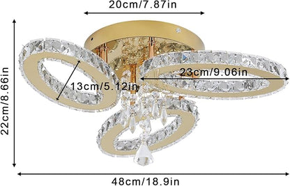 VETRULUS Ring Crystal LED Chandelier – Gold Flush Mount Ceiling Light with 6000K Cool White LED for Bedroom, Living Room & Dining Room - Furniture with 3-Ring | Sold by Uncle Wiener's Wholesale