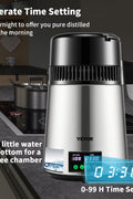 VEVOR 1.1Gal Water Distiller with Glass Carafe – Main Product Image
VEVOR Stainless Steel Distilled Water Machine – Side View
Water Distiller with Timer and Temperature Display

750W Countertop Water Maker with Carbon Pack Accessories
Glass Carafe and Water Distiller – Home and Office Use
VEVOR Distiller Full Package – 1.1Gal Capacity