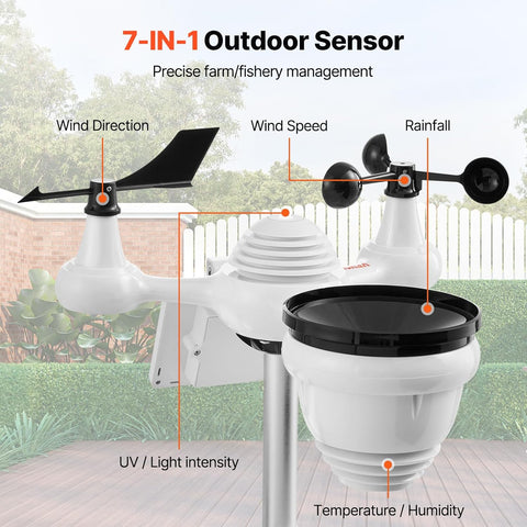 VEVOR 7 - in - 1 Wireless Weather Station with Wi - Fi, 7" TFT Colorful Display, Solar - Powered Outdoor Sensor, Indoor & Outdoor Monitoring, Includes Temperature, Humidity, Wind Speed/Direction, and Rainfall - with | Sold by Uncle Wiener's Wholesale