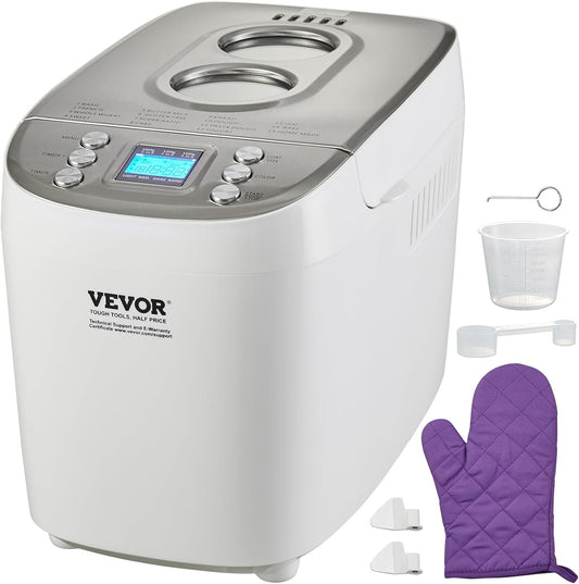 VEVOR Bread Maker, 15 - in - 1 3LB Dough Machine, Nonstick Ceramic Pan Automatic Breadmaker with Gluten Free Setting, Whole Wheat Bread Making, Digital, Programmable, 3 Loaf Sizes, 3 Crust Colors, White - with | Sold by Uncle Wiener's Wholesale