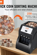 VEVOR Coin Sorter Organizer for USD Coins, Sorts 1¢, 5¢, 10¢, 25¢, 230 Coins/Min, Includes 4 Coin Wrapping Tubes, Capacity of 200 Coins, Black - with Black | Sold by Uncle Wiener's Wholesale