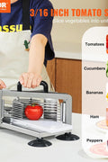 VEVOR 3/16 inch tomato slicer stainless steel heavy duty commercial kitchen cutter
Manual tomato cutter machine with ergonomic handle and anti-slip feet
Stainless vegetable slicer for tomatoes, cucumbers, peppers, and fruit
Durable 420J1 steel blade slicer with detachable design for easy cleaning