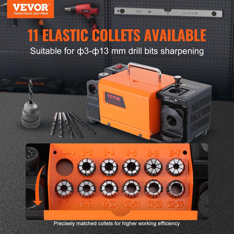 VEVOR Drill Bits Sharpener, 3 - 13mm Drill Bits Grinder Sharpener, Lip Relief Angle & 95° - 135° Point Angle Adjustable Drill Bit Re - Sharpener, Portable Sharpening Machine with 11 Collets, CBN & SDC Wheel - with | Sold by Uncle Wiener's Wholesale