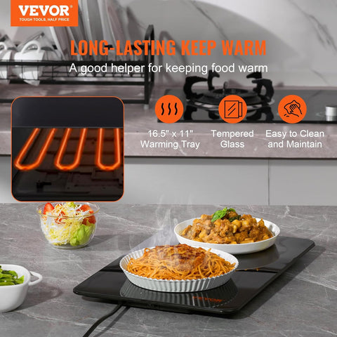 VEVOR Electric Heater Tray, 16.5" x 11" Tempered Glass Portable Heating Tray with Temperature Control (65 - 90°C), Perfect for Dinner, Catering, Home, Party, Event, Entertainment - with | Sold by Uncle Wiener's Wholesale