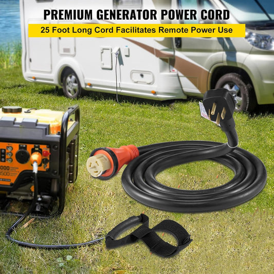 VEVOR Heavy Duty Generator Cord, 25 Feet Generator Power Cord, 50AMP ETL Listed Cord, 12000 Watts Black Cable, SS2 - 50R Generator Plug, SS2 - 50P Extension Cord, 125/250V Generator Wire w/Portable Strap - with | Sold by Uncle Wiener's Wholesale