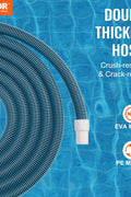 VEVOR 30-foot heavy-duty pool vacuum hose rolled
Threaded end of pool hose for filter or skimmer connection
Flexible blue pool hose for vacuum and draining
1.5 inch inner diameter VEVOR pool hose EVA PE
Durable pool cleaning hose with tangle-free design