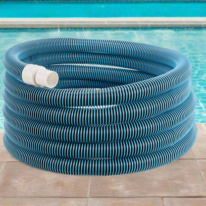 VEVOR 30-foot heavy-duty pool vacuum hose rolled
Threaded end of pool hose for filter or skimmer connection
Flexible blue pool hose for vacuum and draining
1.5 inch inner diameter VEVOR pool hose EVA PE
Durable pool cleaning hose with tangle-free design