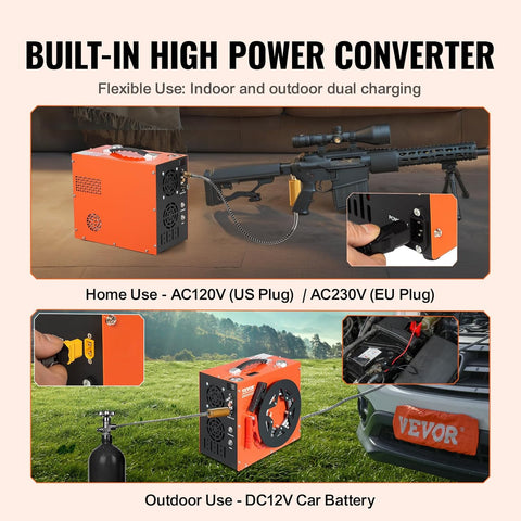 VEVOR PCP Air Compressor, 4500PSI/30Mpa Portable PCP Airgun Compressor - Built - in Water and Fan Cooling System, Auto - Stop | DC12V/AC120V Paintball Tank Compressor for Air Rifle, Scuba Diving Bottle - with | Sold by Uncle Wiener's Wholesale