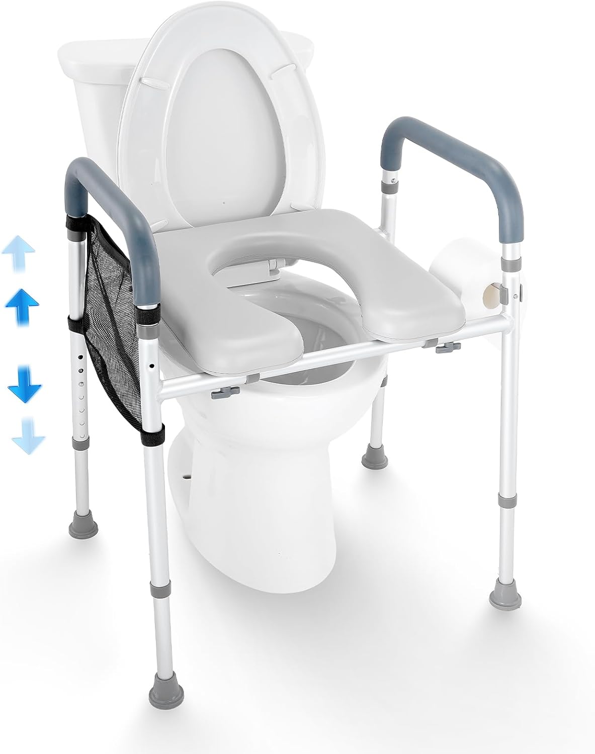 VEVOR raised toilet seat with aluminum frame and cushion
7-position adjustable toilet seat for seniors
Padded toilet riser with side storage bag
Height adjustable toilet aid for mobility support
VEVOR raised seat fits round and elongated toilets